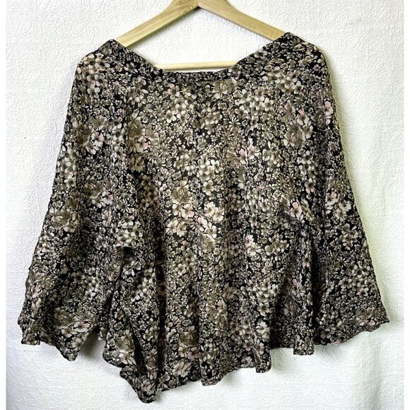 ANTHROPOLOGIE Staring At Stars Black Dark Floral Kimono Open Cardigan Boho Small - Picture 7 of 9